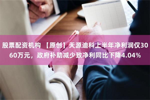 股票配资机构 【原创】天源迪科上半年净利润仅3060万元，政府补助减少致净利同比下降4.04%