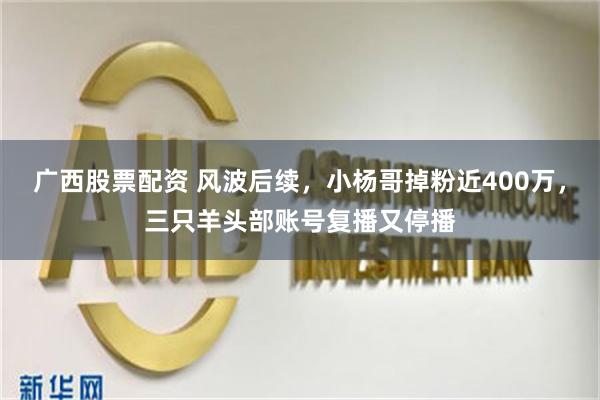 广西股票配资 风波后续，小杨哥掉粉近400万，三只羊头部账号复播又停播