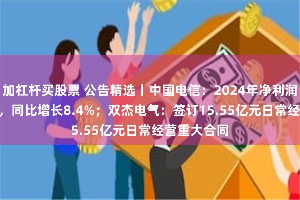 加杠杆买股票 公告精选丨中国电信：2024年净利润330.1亿元，同比增长8.4%；双杰电气：签订15.55亿元日常经营重大合同