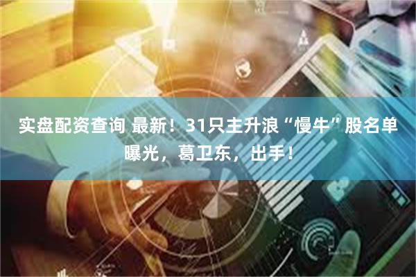 实盘配资查询 最新！31只主升浪“慢牛”股名单曝光，葛卫东，出手！